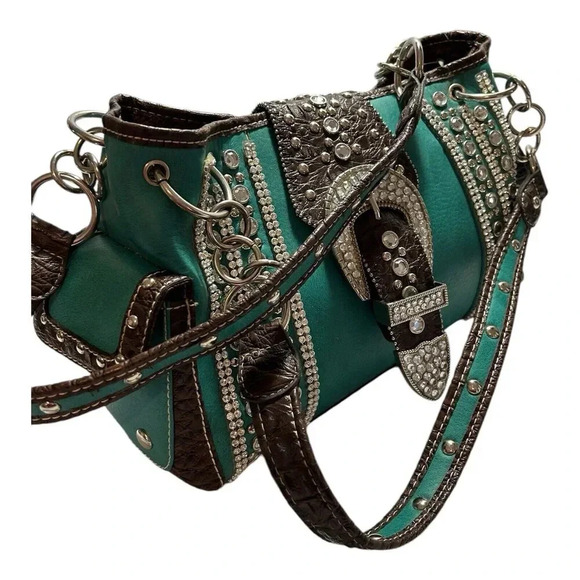 Ladies Western Bling Concealed Carry Turquoise Green Purse - Picture 5 of 16